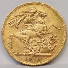 GREAT BRITAIN UK 1913 . ONE 1 SOVEREIGN . GOLD COIN